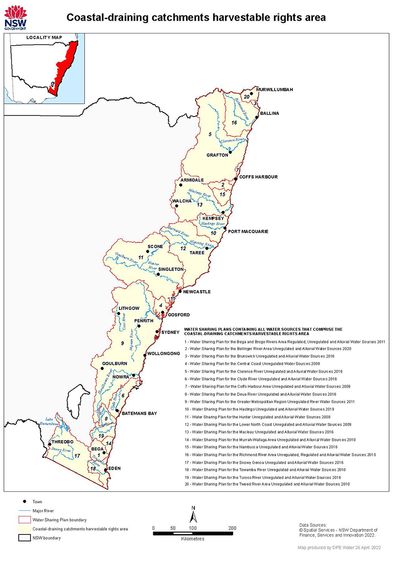 NSW Coastal Draining Catchments map