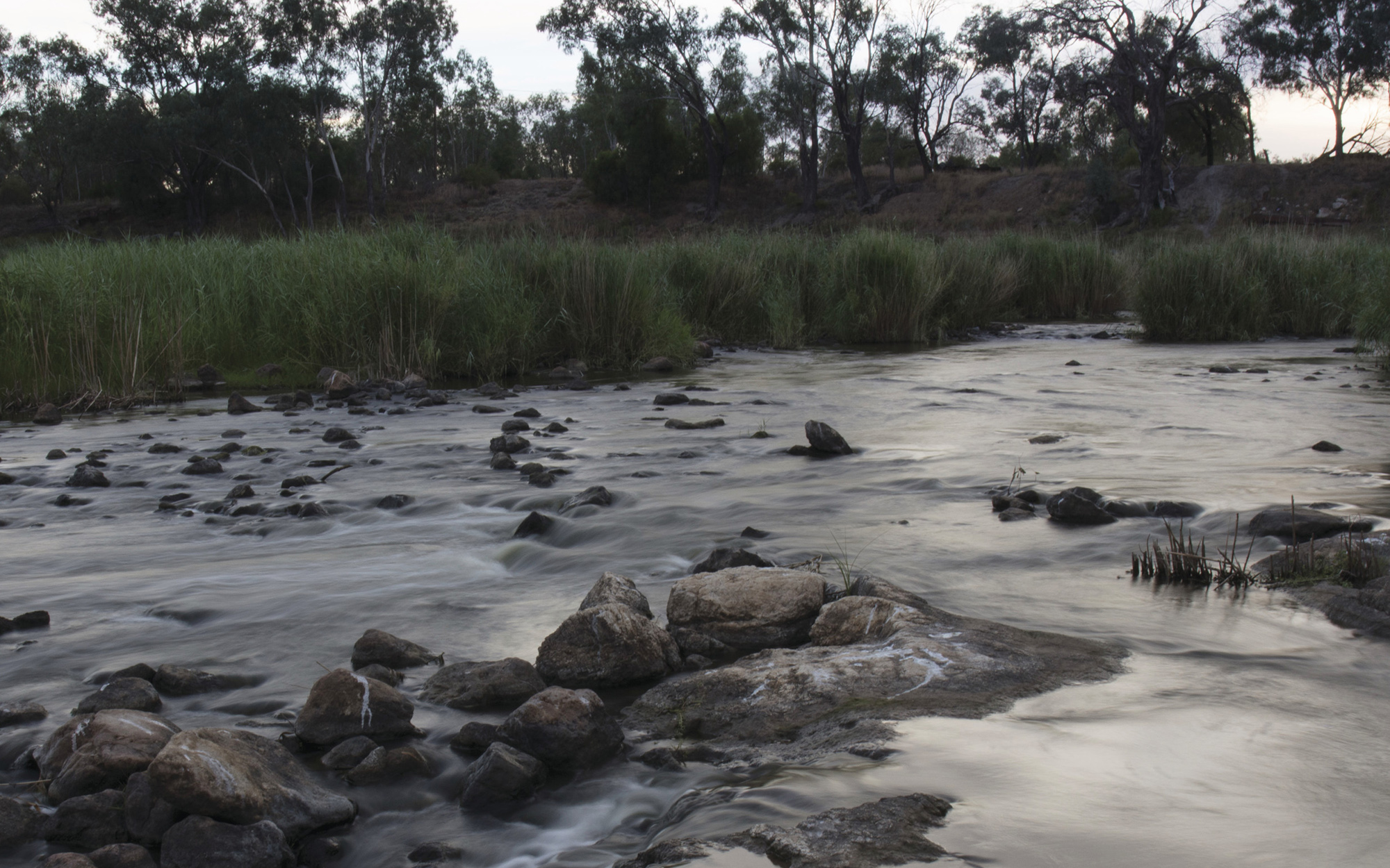 Heritage-protected indigenous fish traps on the Barwon River. Brewarrina, NSW.