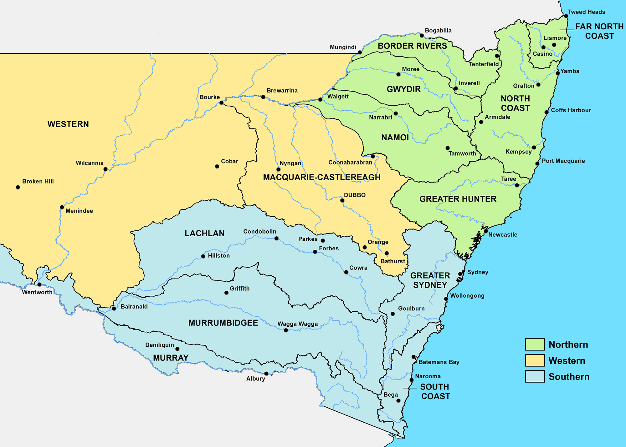 Map of NSW outlining where the Regional Aboriginal Engagement team members are located 