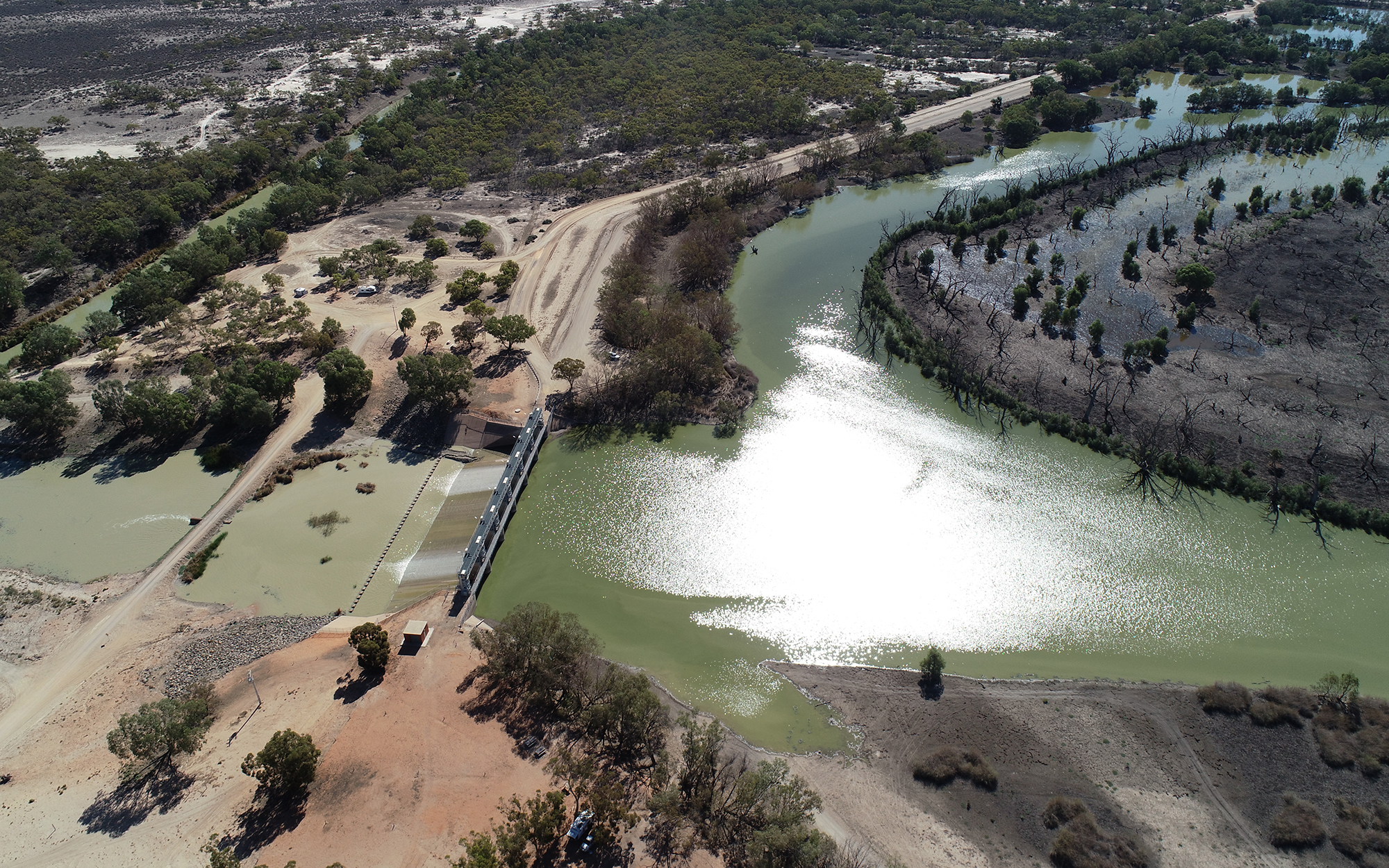 An aerial view of Menindee Lakes.